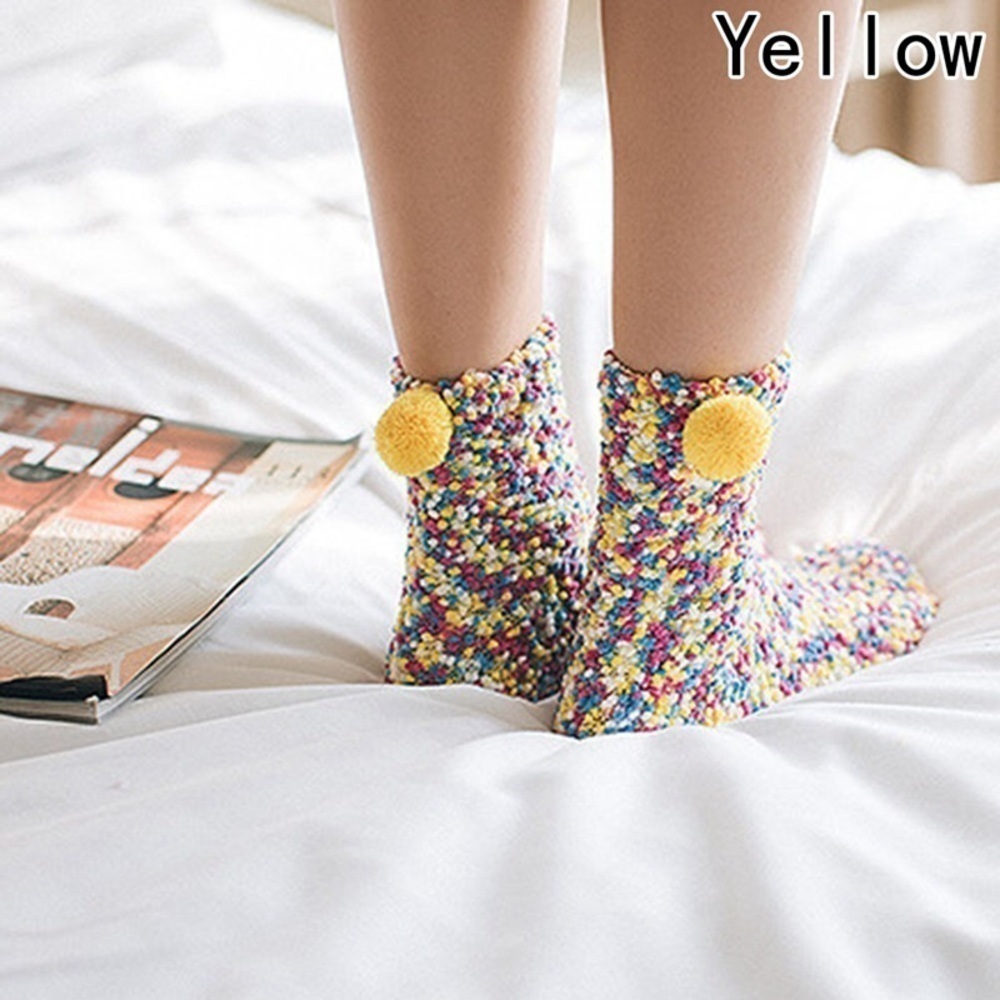 Yellow Fluffy Pom Pom Socks